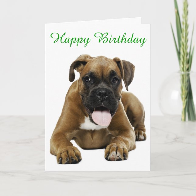 Boxer Puppy Dog  Happy Birthday Card  - Verse (Front)
