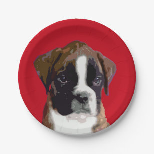 Boxer puppy dog paper plate