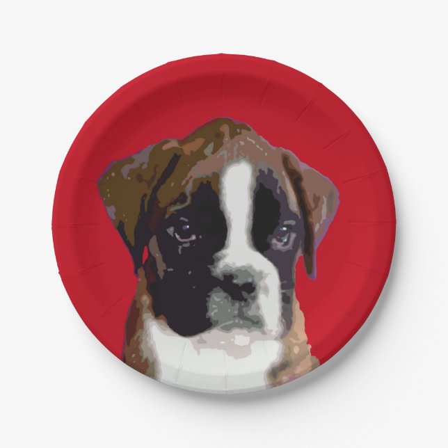 Boxer puppy dog paper plate (Front)
