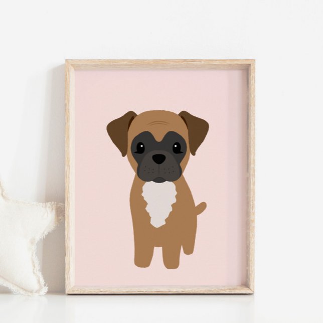 Boxer Puppy Dog Pink Nursery & Kids Decor Poster (Creator Uploaded)