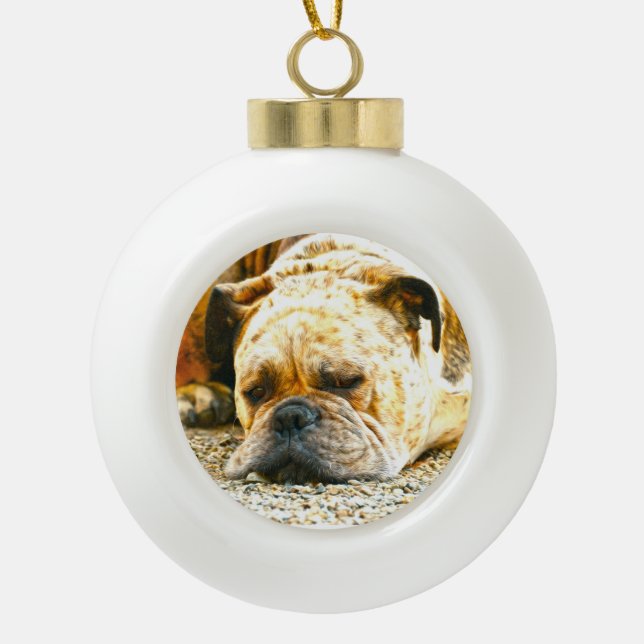 Boxer Puppy Dog Water Colour Oil Paint Art Ceramic Ball Christmas Ornament (Front)