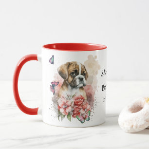 Boxer puppy in flowers custom mug