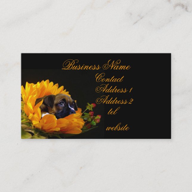 Boxer puppy in sunflower business card (Front)