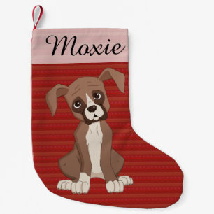 Boxer puppy on a Red Christmas Pattern Small Christmas Stocking
