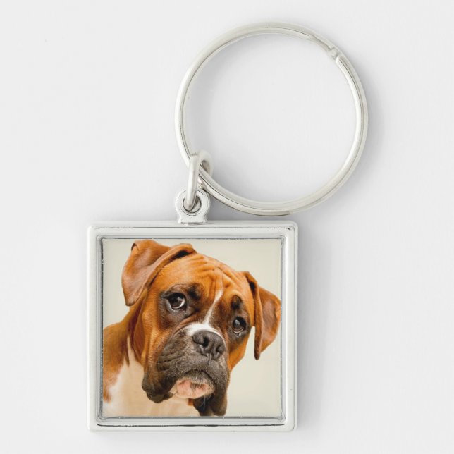 Boxer puppy on ivory cream backdrop. key ring (Front)