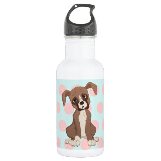 Boxer puppy on Pink Polka Dots 532 Ml Water Bottle