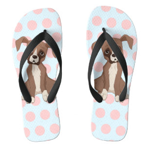 Boxer puppy on Pink Polka Dots Flip Flops
