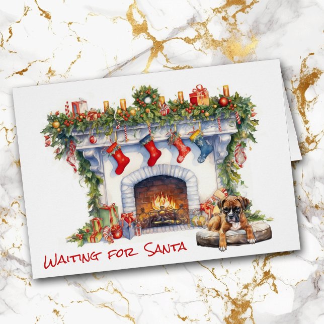 Boxer Puppy Waiting on Santa Christmas Fireplace (Creator Uploaded)