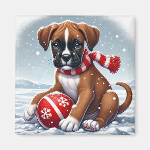 Boxer Puppy Wearing a Red Scarf Magnet