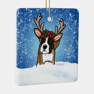 Boxer Reindeer Ceramic Ornament