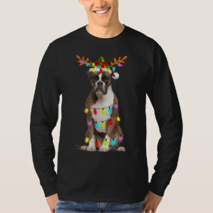 Boxer Reindeer Christmas Lights Funny Dog Xmas Gif T-Shirt