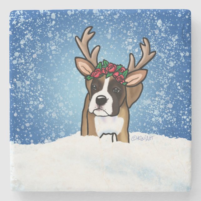 Boxer Reindeer Stone Coaster (Front)