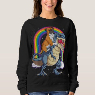Boxer Riding Dinosaur T rex Gift Dog Lover Boys Ki Sweatshirt