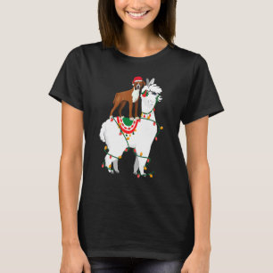 Boxer Riding Llama Lights Santa Christmas Pajama T-Shirt