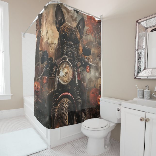 Boxer Riding Motorcycle Halloween Scary  Shower Curtain (In Situ)