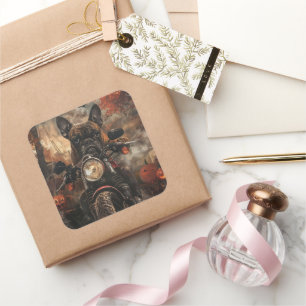 Boxer Riding Motorcycle Halloween Scary  Square Sticker