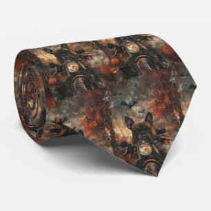 Boxer Riding Motorcycle Halloween Scary  Tie