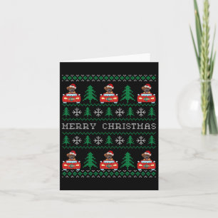Boxer Riding Red Car Ugly Christmas Sweater Dog Card