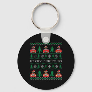 Boxer Riding Red Car Ugly Christmas Sweater Dog  Key Ring