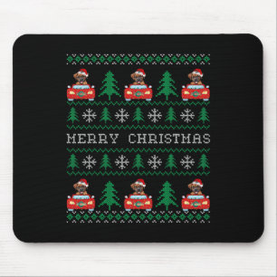 Boxer Riding Red Car Ugly Christmas Sweater Dog Mouse Mat