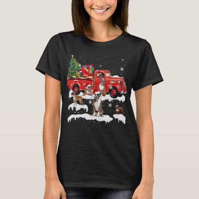 Boxer Riding Red Truck Merry Christmas Dog X-mas U T-Shirt (Front)