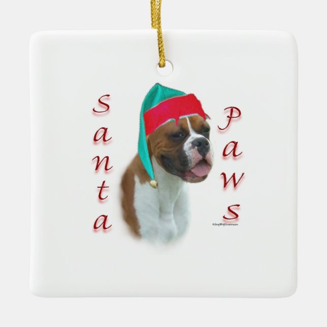 Boxer Santa Paws Ceramic Ornament (Front)