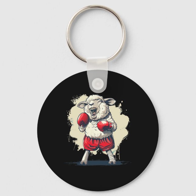 Boxer Sheep With Boxing Gloves Kickboxing Funny Bo Key Ring (Front)