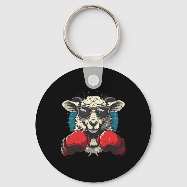 Boxer Sheep With Boxing Gloves Kickboxing Funny Bo Key Ring (Front)