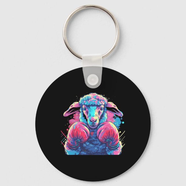 Boxer Sheep With Boxing Gloves Kickboxing Funny Bo Key Ring (Front)