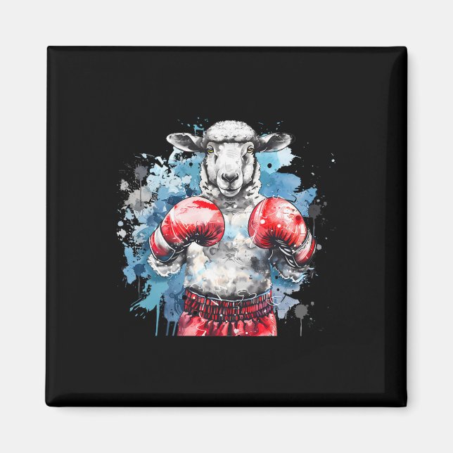 Boxer Sheep With Boxing Gloves Kickboxing Funny Bo Magnet (Front)