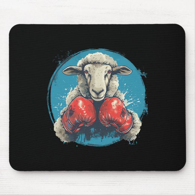 Boxer Sheep With Boxing Gloves Kickboxing Funny Bo Mouse Mat (Front)