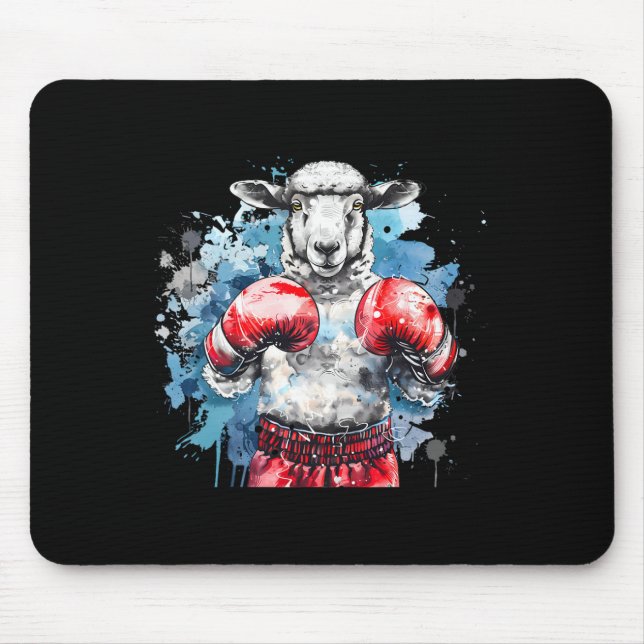 Boxer Sheep With Boxing Gloves Kickboxing Funny Bo Mouse Mat (Front)