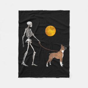 Boxer Skeleton Dog Walking Halloween Costume Fleece Blanket