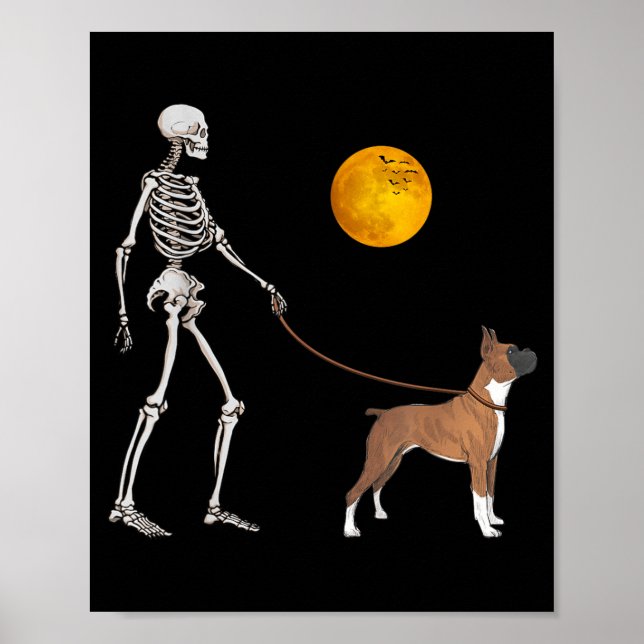 Boxer Skeleton Dog Walking Halloween Costume Poster (Front)