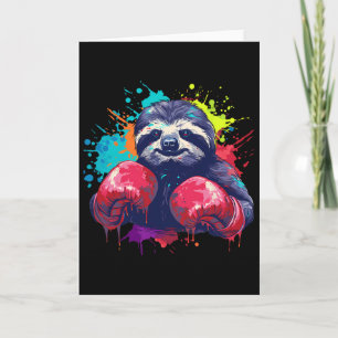 Boxer Sloth With Boxing Gloves Kickboxing Funny Bo Card
