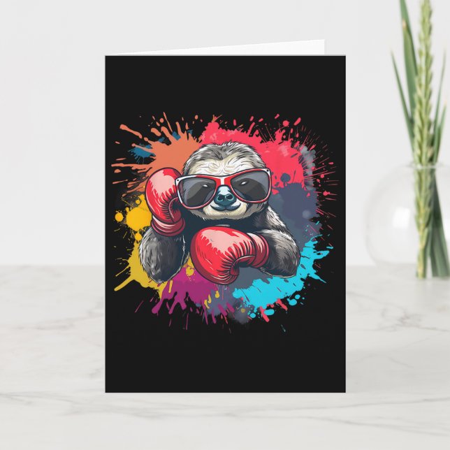 Boxer Sloth With Boxing Gloves Kickboxing Funny Bo Card (Front)