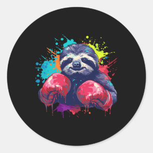 Boxer Sloth With Boxing Gloves Kickboxing Funny Bo Classic Round Sticker