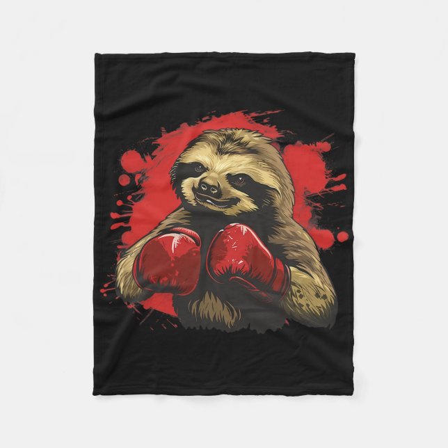Boxer Sloth With Boxing Gloves Kickboxing Funny Bo Fleece Blanket (Front)