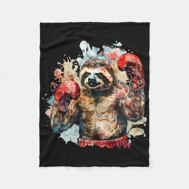 Boxer Sloth With Boxing Gloves Kickboxing Funny Bo Fleece Blanket (Front)