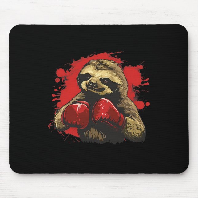Boxer Sloth With Boxing Gloves Kickboxing Funny Bo Mouse Mat (Front)