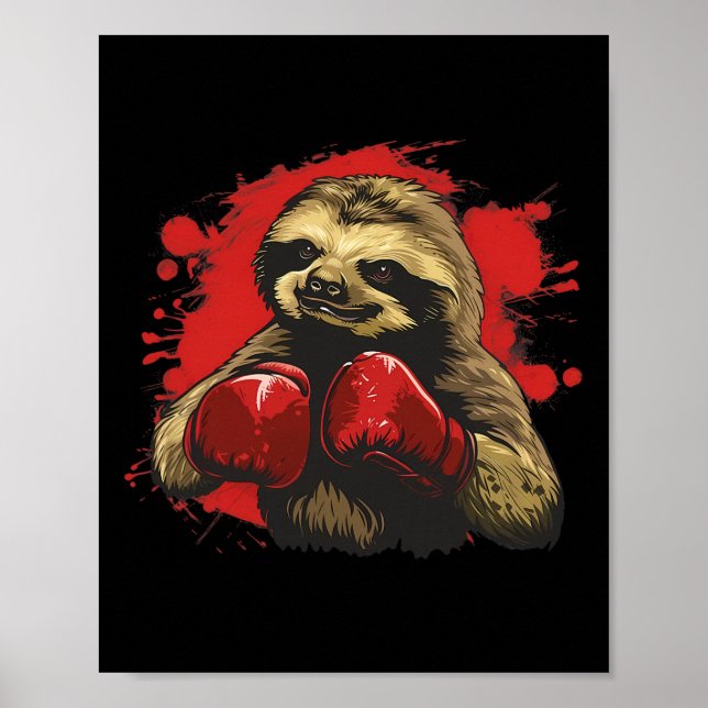 Boxer Sloth With Boxing Gloves Kickboxing Funny Bo Poster (Front)