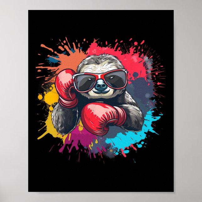 Boxer Sloth With Boxing Gloves Kickboxing Funny Bo Poster (Front)