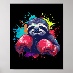 Boxer Sloth With Boxing Gloves Kickboxing Funny Bo Poster