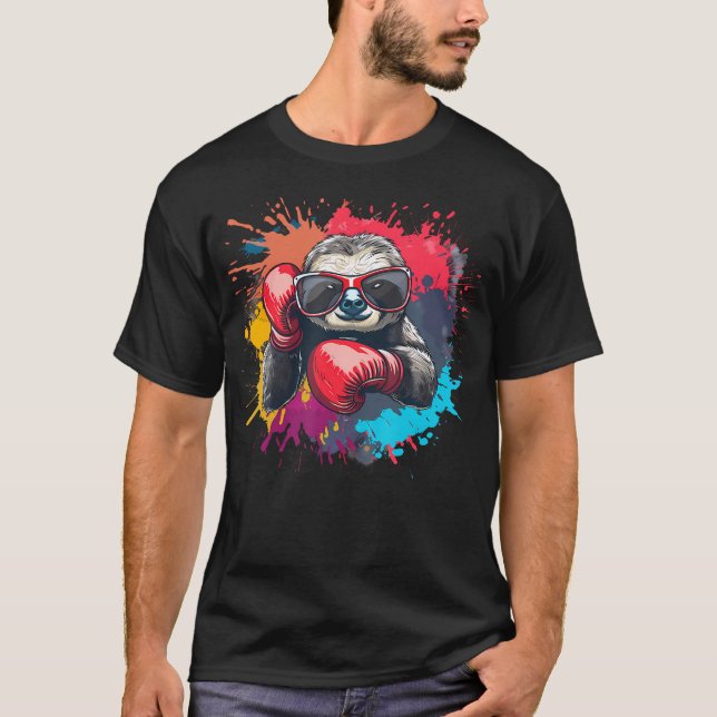 Boxer Sloth With Boxing Gloves Kickboxing Funny T-Shirt (Front)