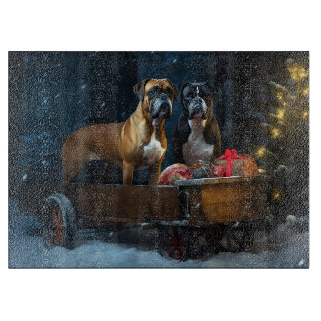 Boxer Snowy Sleigh Christmas Decor Cutting Board (Front)