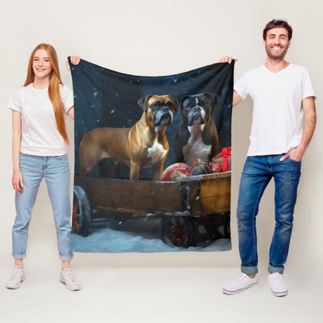Boxer Snowy Sleigh Christmas Decor Fleece Blanket (In Situ)