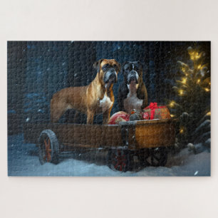 Boxer Snowy Sleigh Christmas Decor Jigsaw Puzzle
