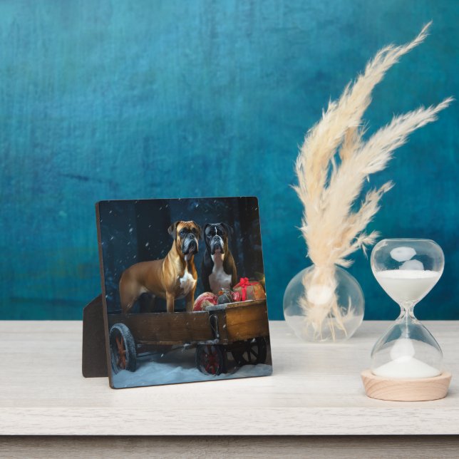 Boxer Snowy Sleigh Christmas Decor Plaque (Insitu)