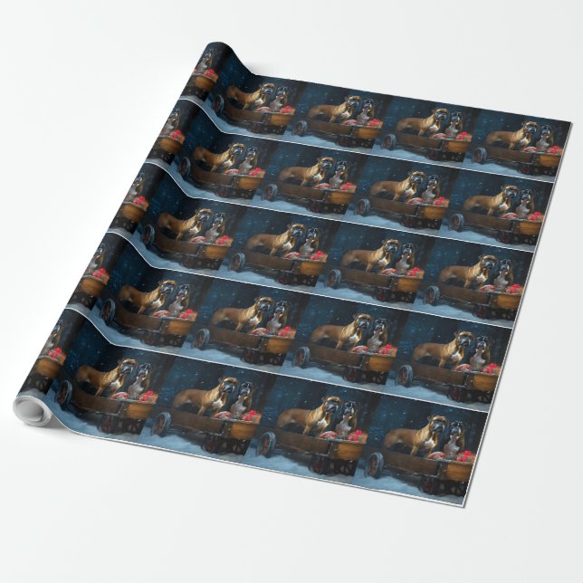 Boxer Snowy Sleigh Christmas Decor Wrapping Paper (Unrolled)
