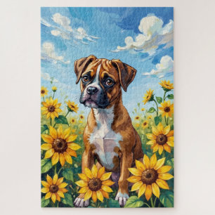 Boxer Spring Sunflower Field Dog Jigsaw Puzzle